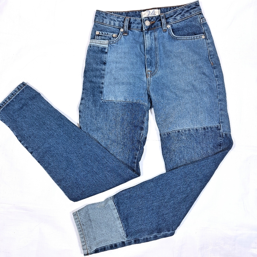 Free People Blue Patchwork Denim Jeans
